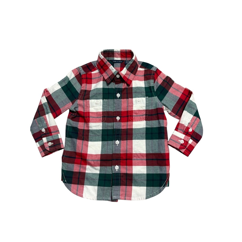 Janie and Jack Button Up Shirt boys 18-24 Months Red Green Plaid Flannel